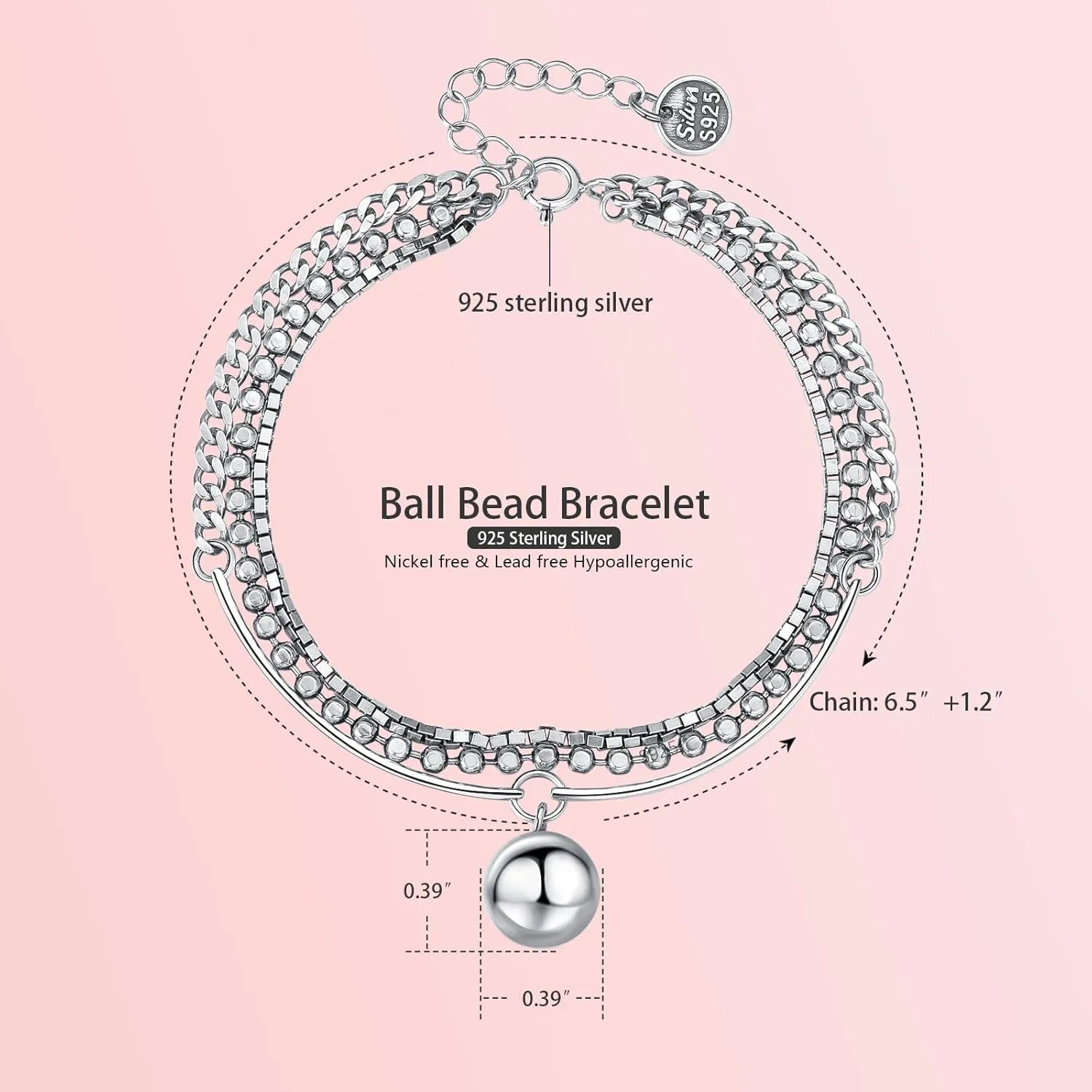 Ankle Bracelets for Women, 925 Sterling Silver Cross/Bead Ball/Infinity/Heart Link Chain Anklet Bracelet for Women, Adjustable Silver OT Toggle Clasp Heart Link Chain Anklet Bracelet