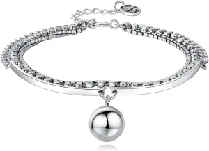 Ankle Bracelets for Women, 925 Sterling Silver Cross/Bead Ball/Infinity/Heart Link Chain Anklet Bracelet for Women, Adjustable Silver OT Toggle Clasp Heart Link Chain Anklet Bracelet