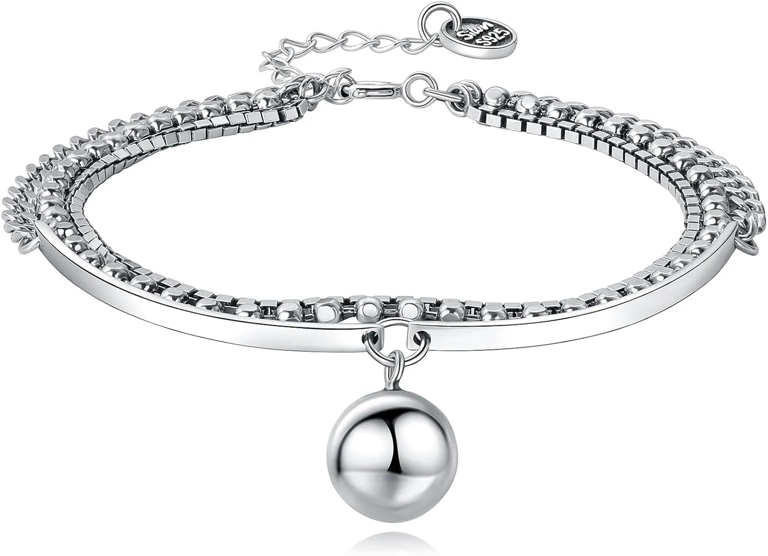 Ankle Bracelets for Women, 925 Sterling Silver Cross/Bead Ball/Infinity/Heart Link Chain Anklet Bracelet for Women, Adjustable Silver OT Toggle Clasp Heart Link Chain Anklet Bracelet