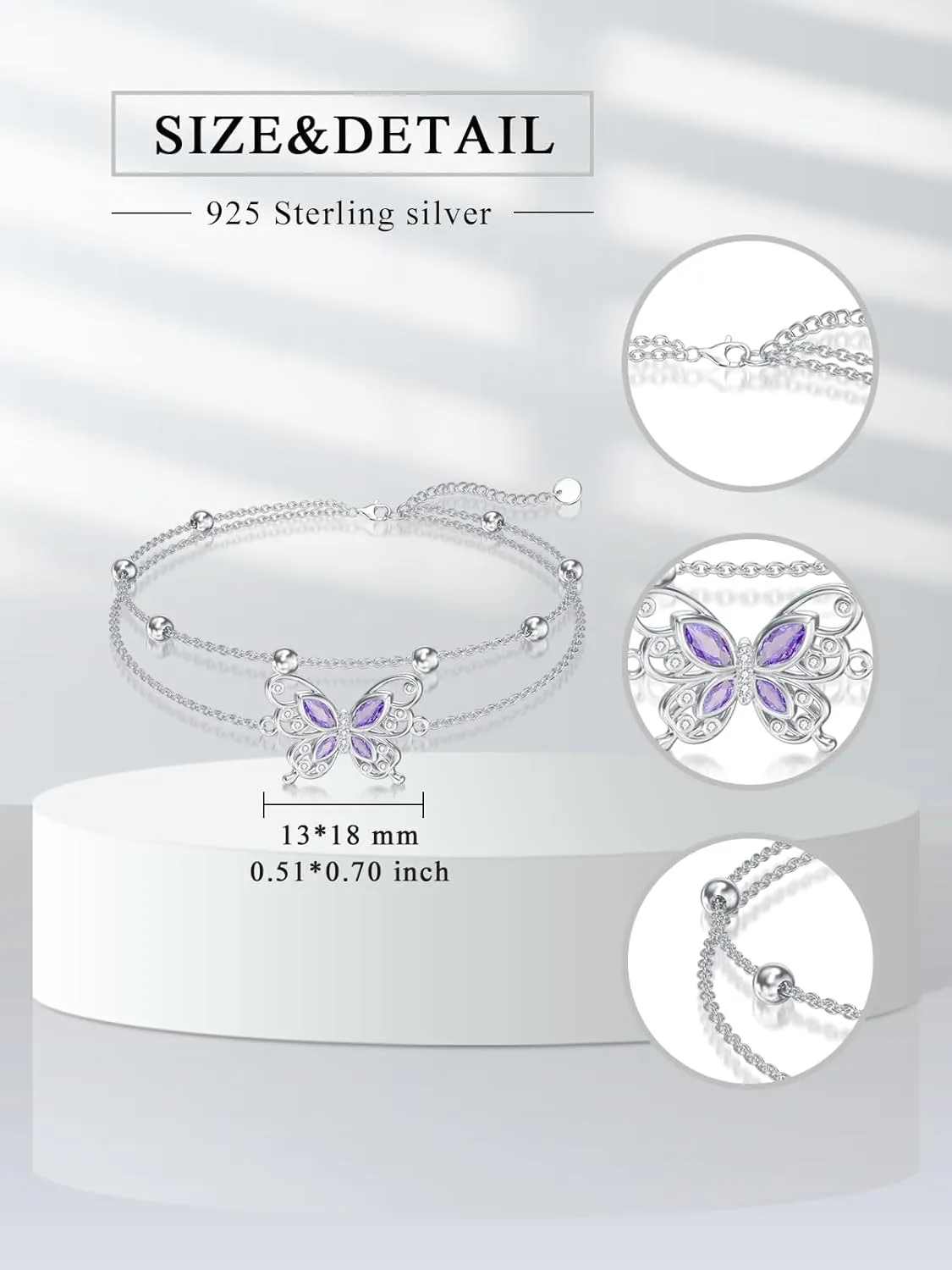 Ankle/Bracelet for Women Sterling Silver Sea Turtle/Butterfly/Mustard Seed/Sister/Sunflower/Elephant Gifts for Birthday Summer Beach Jewelry for Mom Wife Daughter Friend