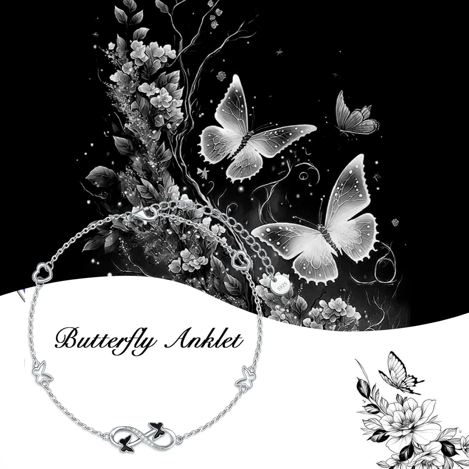 Ankle/Bracelet for Women Sterling Silver Sea Turtle/Butterfly/Mustard Seed/Sister/Sunflower/Elephant Gifts for Birthday Summer Beach Jewelry for Mom Wife Daughter Friend