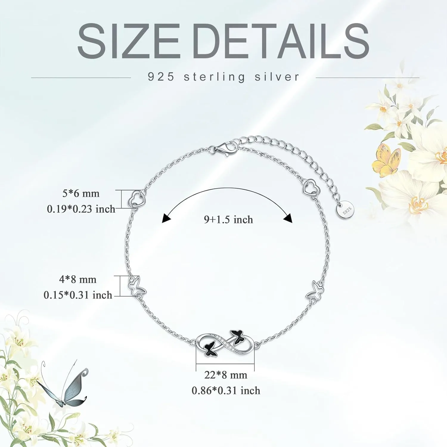 Ankle/Bracelet for Women Sterling Silver Sea Turtle/Butterfly/Mustard Seed/Sister/Sunflower/Elephant Gifts for Birthday Summer Beach Jewelry for Mom Wife Daughter Friend