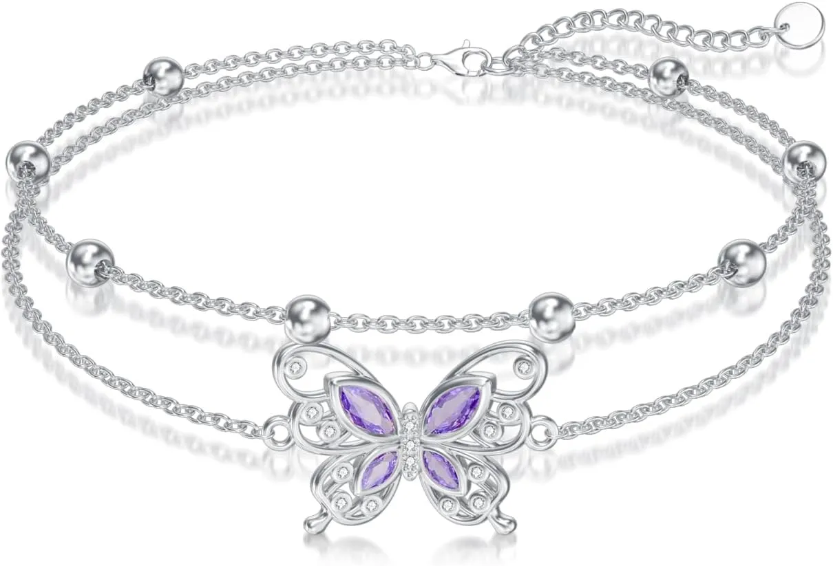 Ankle/Bracelet for Women Sterling Silver Sea Turtle/Butterfly/Mustard Seed/Sister/Sunflower/Elephant Gifts for Birthday Summer Beach Jewelry for Mom Wife Daughter Friend