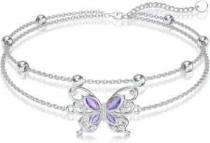 Ankle/Bracelet for Women Sterling Silver Sea Turtle/Butterfly/Mustard Seed/Sister/Sunflower/Elephant Gifts for Birthday Summer Beach Jewelry for Mom Wife Daughter Friend