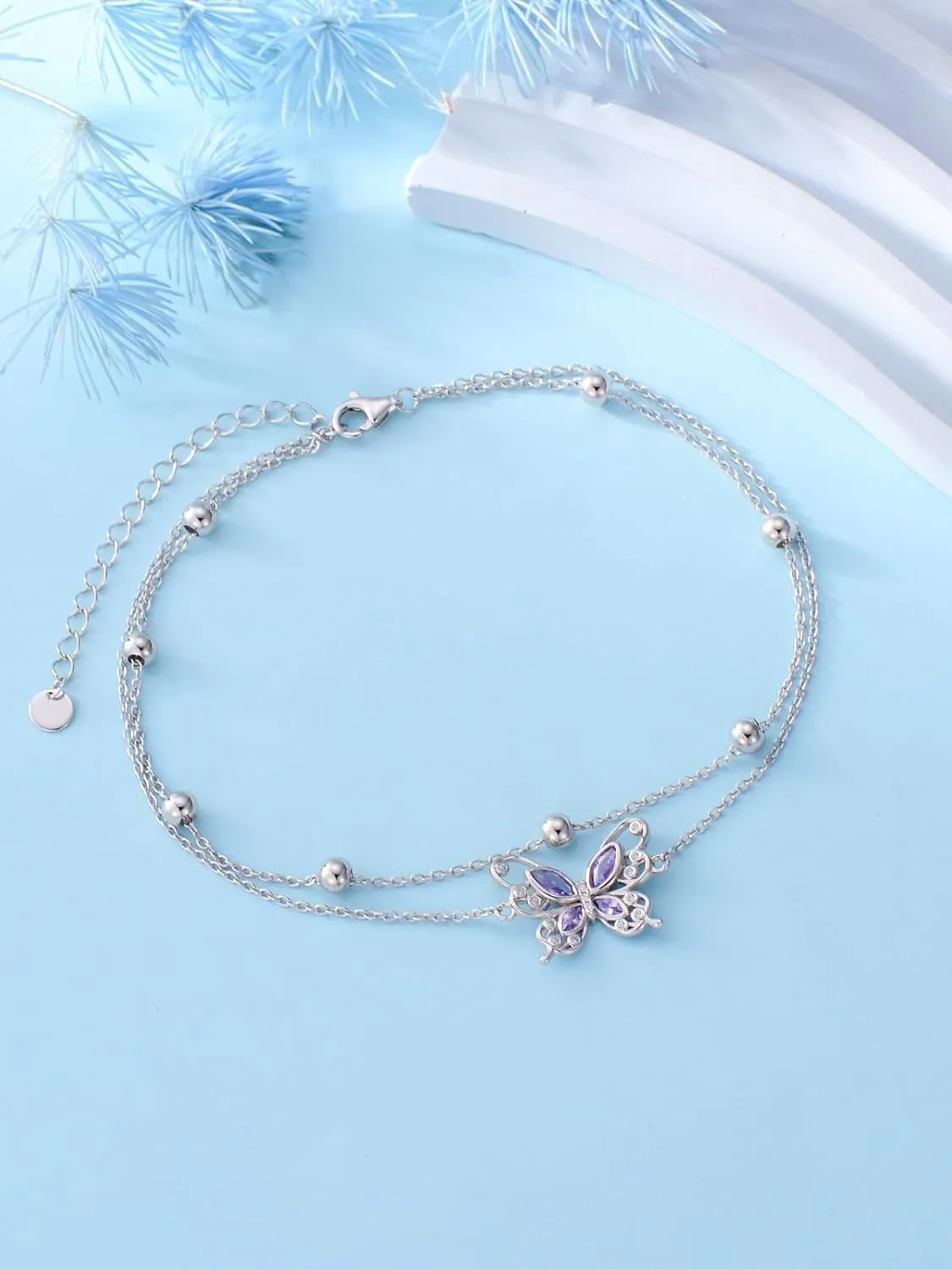 Ankle/Bracelet for Women Sterling Silver Sea Turtle/Butterfly/Mustard Seed/Sister/Sunflower/Elephant Gifts for Birthday Summer Beach Jewelry for Mom Wife Daughter Friend