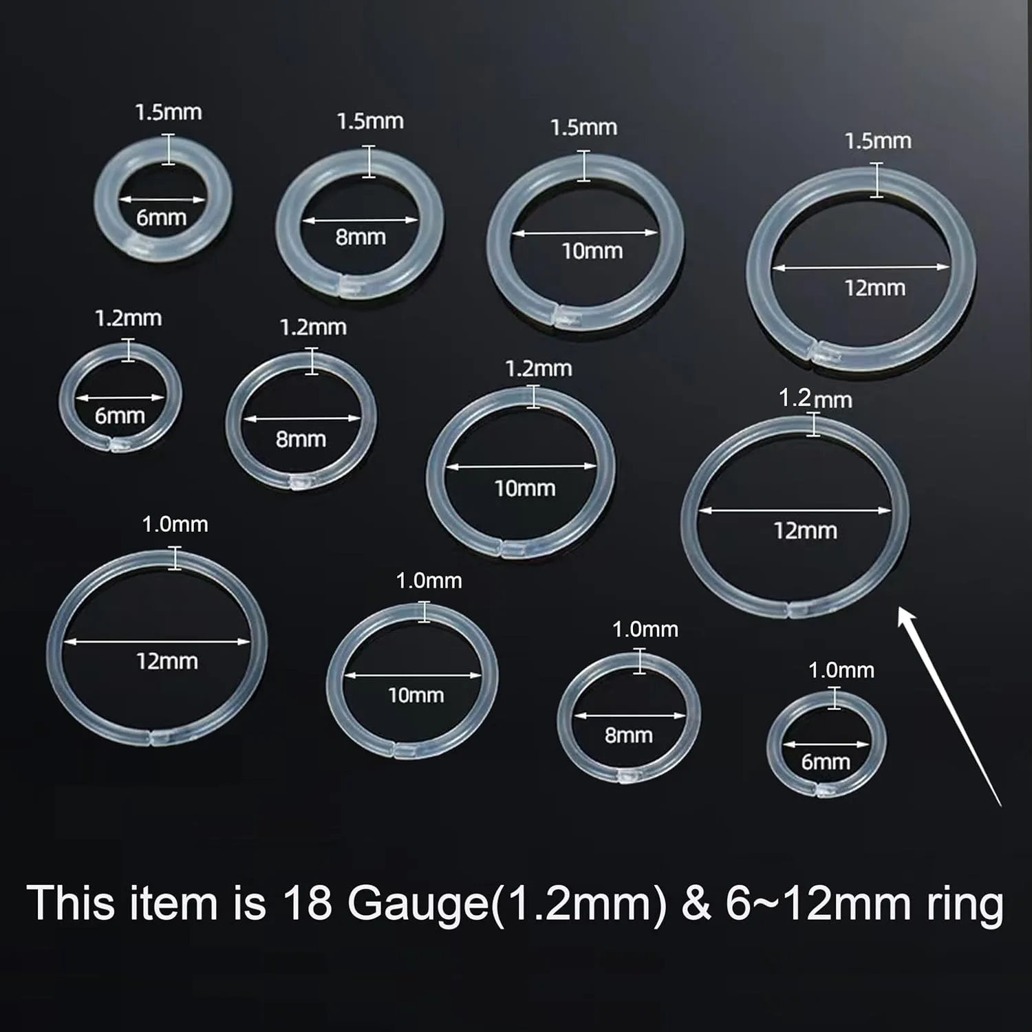 Anti-Allergy Plastic Hoop Ear Retainers, Clear Nose Rings, 16-20 Gauge, 4 Sizes, With Buckle, For Sensitive Ears & Skin