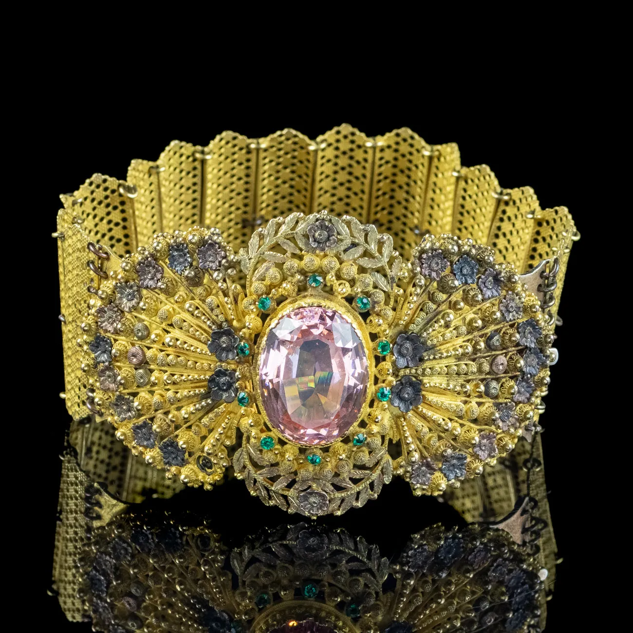 Antique Georgian Pink Paste Double Bracelet And Collar Set