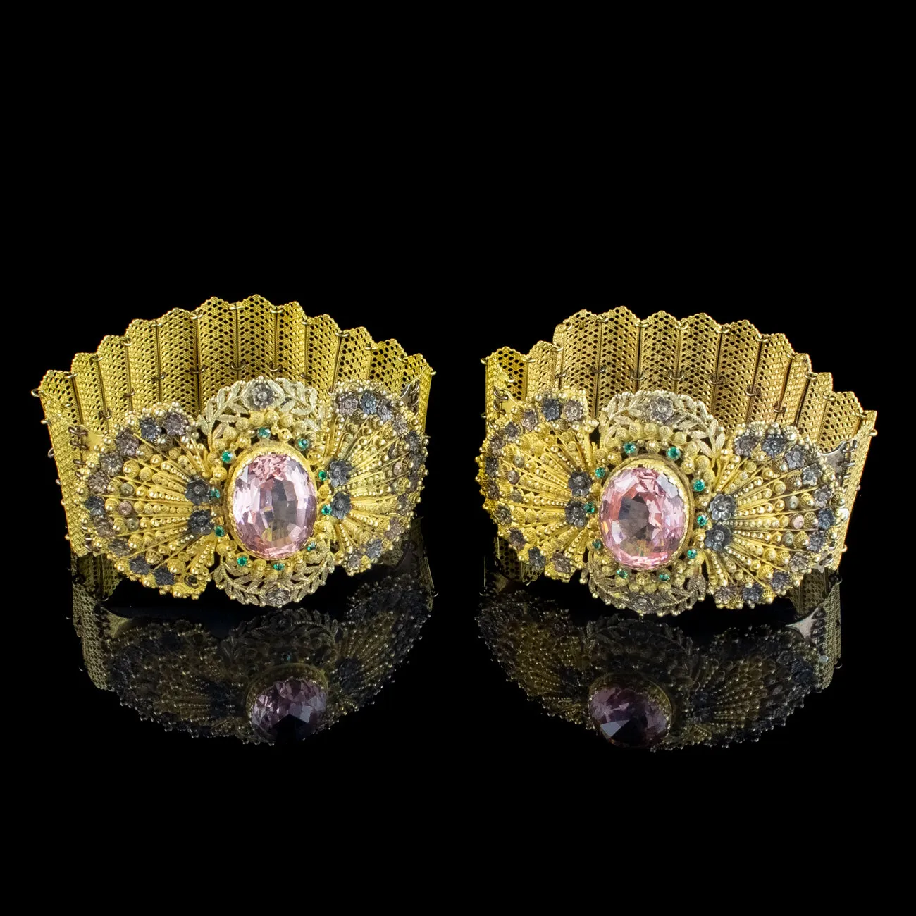 Antique Georgian Pink Paste Double Bracelet And Collar Set