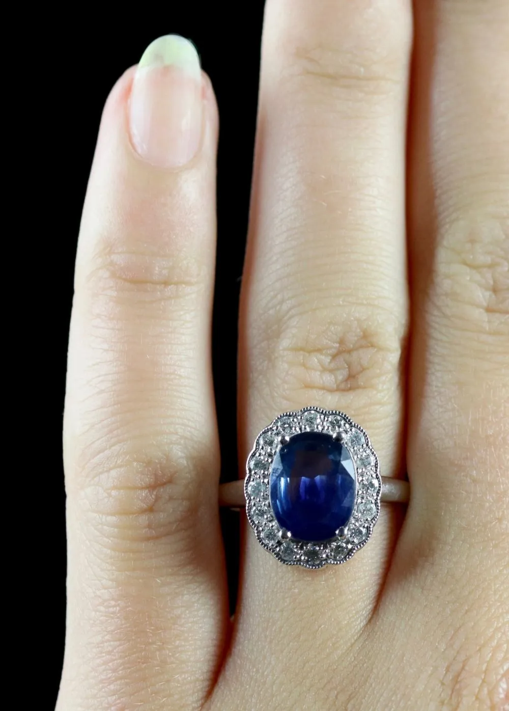 Antique Sapphire Diamond Ring Platinum Circa 1900-1930