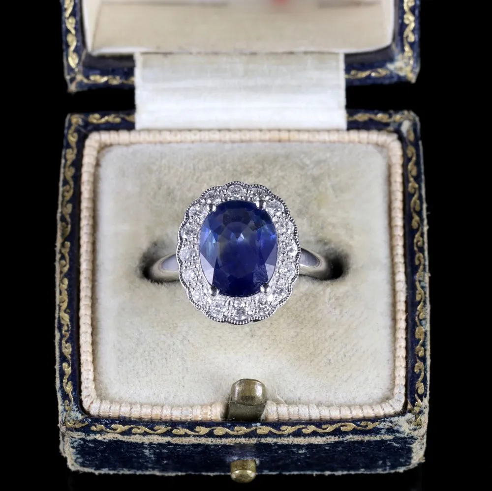 Antique Sapphire Diamond Ring Platinum Circa 1900-1930