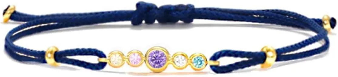 AREH Personalized Birthstone String Bracelet Hand Braided Macrame Cord Bracelets with 2-6 Birthstones Adjustable Rope Bracelet for Friendship Couple Gifts Handmade Jewelry