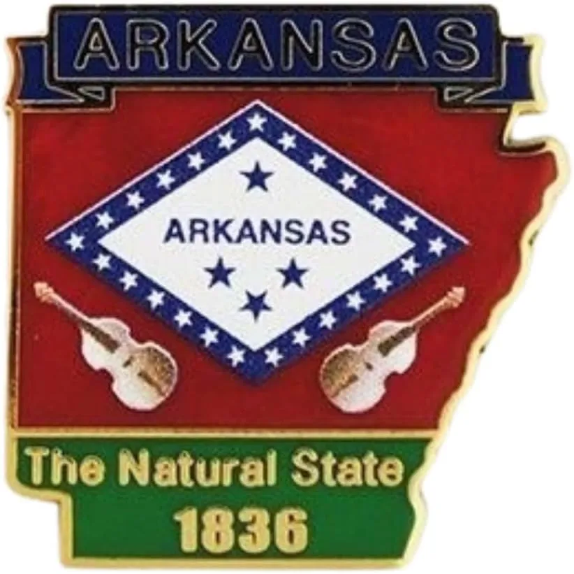 Arkansas State Shaped Collector Lapel Pin, Metal, 1 inch, The Natural State 1836
