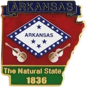 Arkansas State Shaped Collector Lapel Pin, Metal, 1 inch, The Natural State 1836