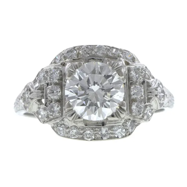 Art Deco Diamond Engagment Ring, RBC 1.21ct