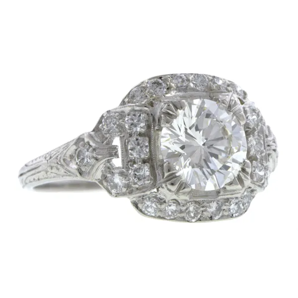 Art Deco Diamond Engagment Ring, RBC 1.21ct
