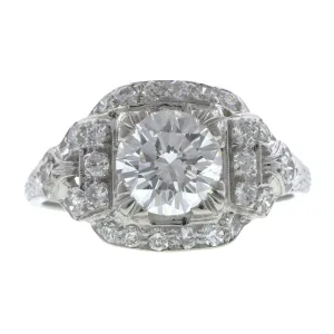 Art Deco Diamond Engagment Ring, RBC 1.21ct