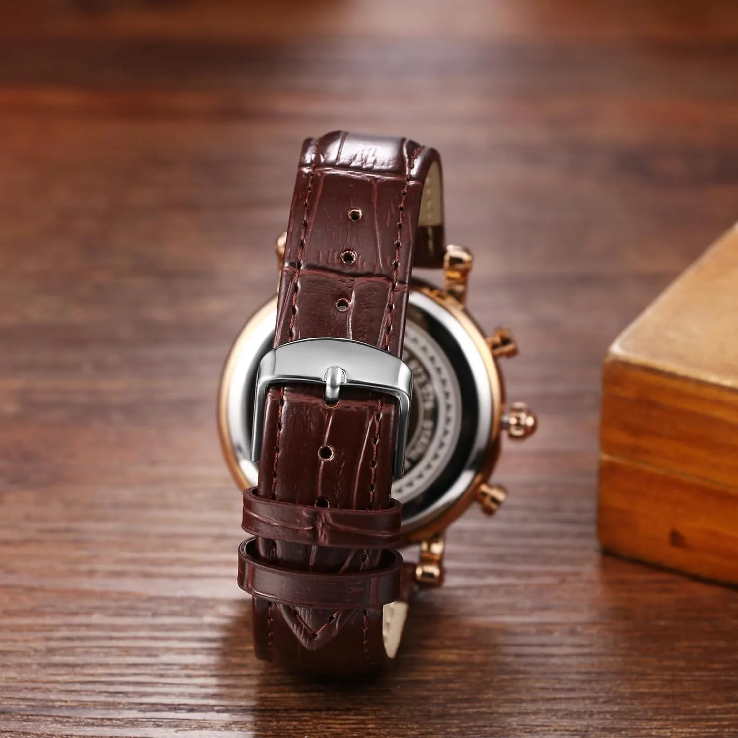 Avaner Men's Leather Strap Watches: Analog Quartz Wrist Watch with Luminous Hands and Three-Eye Dials