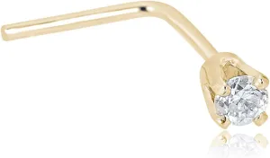 AVORA 14K Gold 0.02 CT (1.8mm) Diamond L-Shape Nose Ring Body Jewelry - 022 Gauge