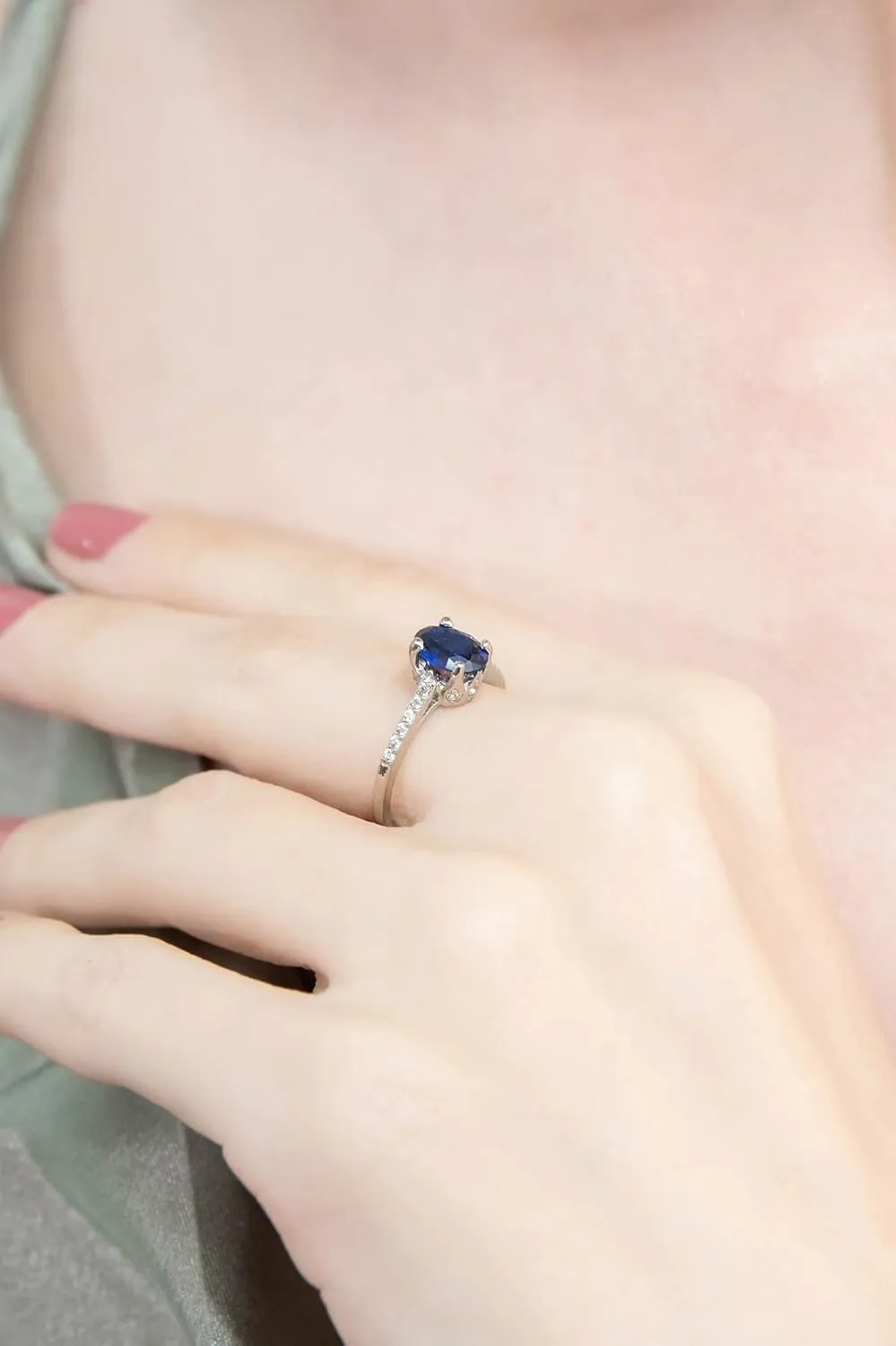 B. BRILLIANT Sterling Silver Created Blue Sapphire & White Topaz Oval Crown Ring for Women, Sizes 5-10