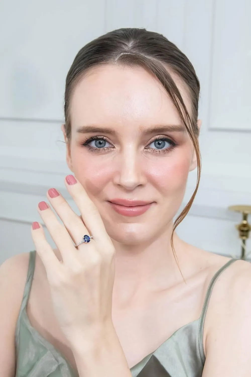 B. BRILLIANT Sterling Silver Created Blue Sapphire & White Topaz Oval Crown Ring for Women, Sizes 5-10