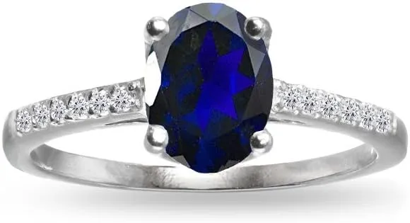 B. BRILLIANT Sterling Silver Created Blue Sapphire & White Topaz Oval Crown Ring for Women, Sizes 5-10