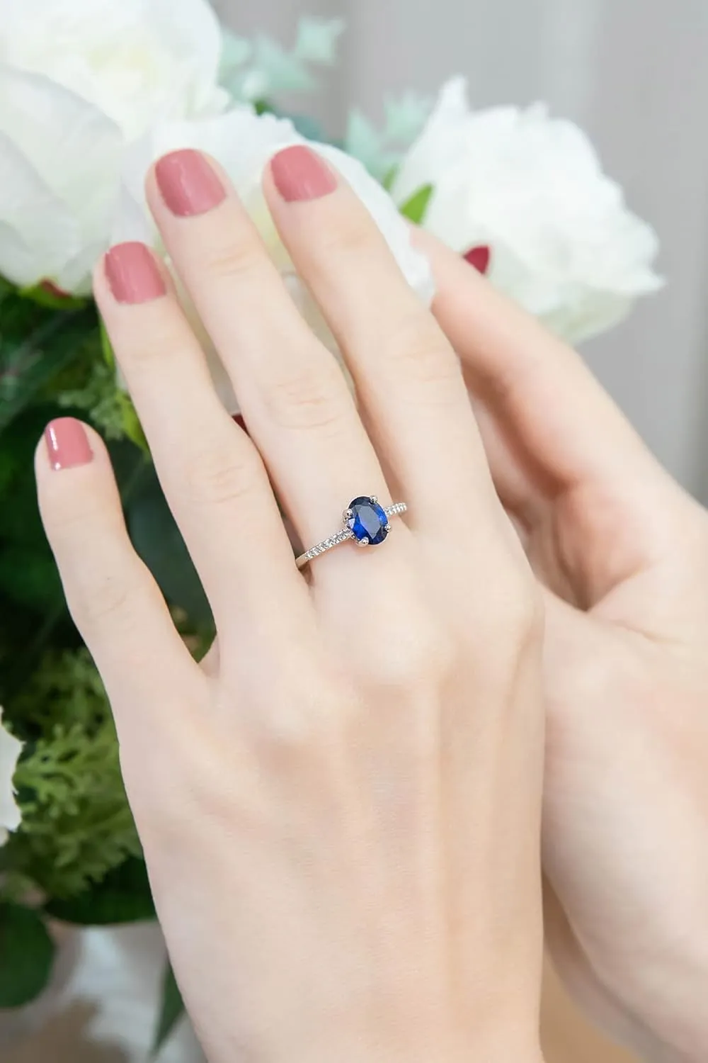B. BRILLIANT Sterling Silver Created Blue Sapphire & White Topaz Oval Crown Ring for Women, Sizes 5-10