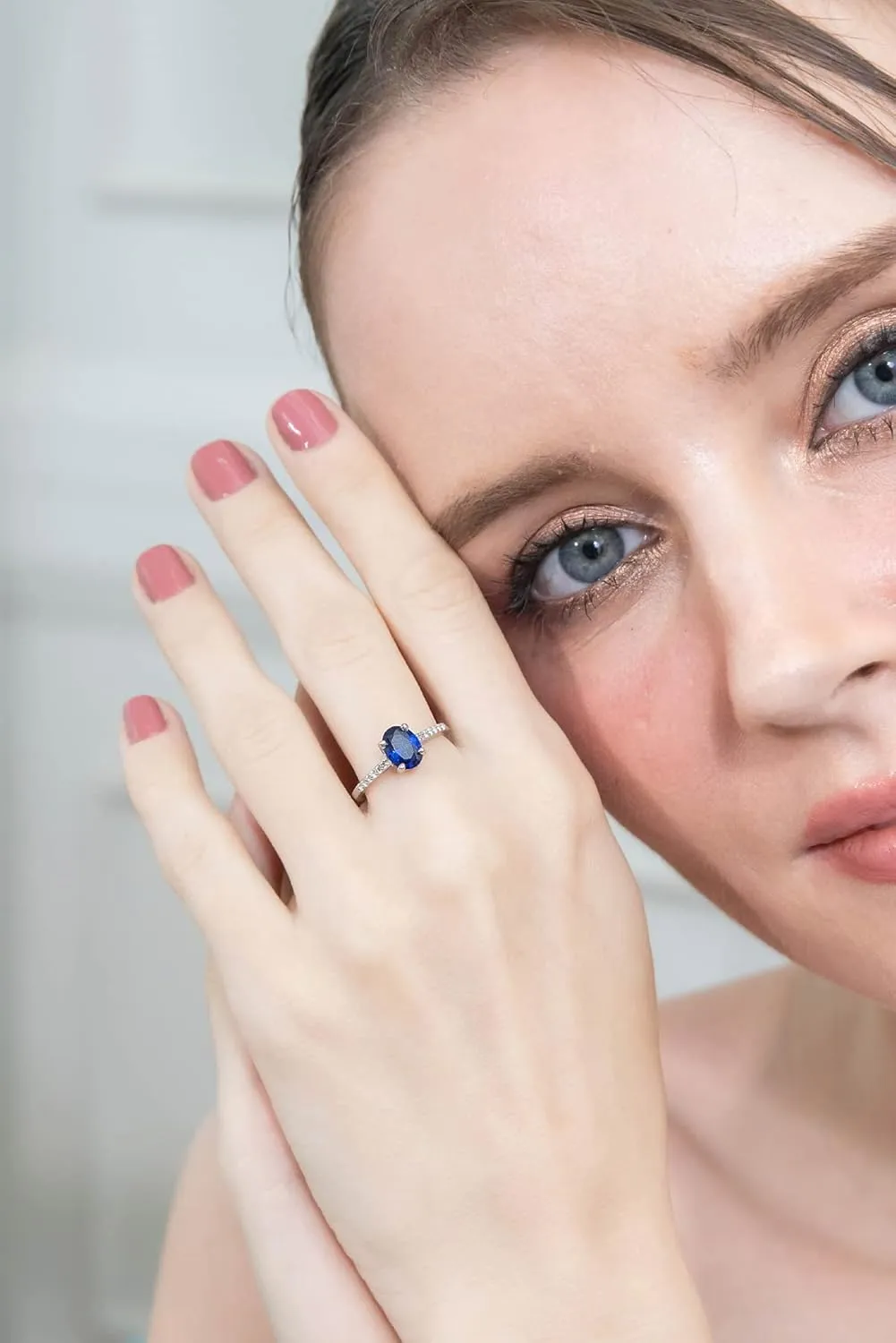 B. BRILLIANT Sterling Silver Created Blue Sapphire & White Topaz Oval Crown Ring for Women, Sizes 5-10