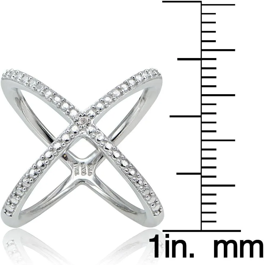 B. BRILLIANT Sterling Silver Diamond Accented Criss-Cross X Crossover Ring for Women, Sizes 5-10