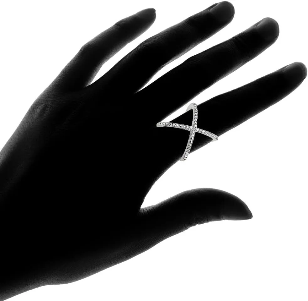 B. BRILLIANT Sterling Silver Diamond Accented Criss-Cross X Crossover Ring for Women, Sizes 5-10