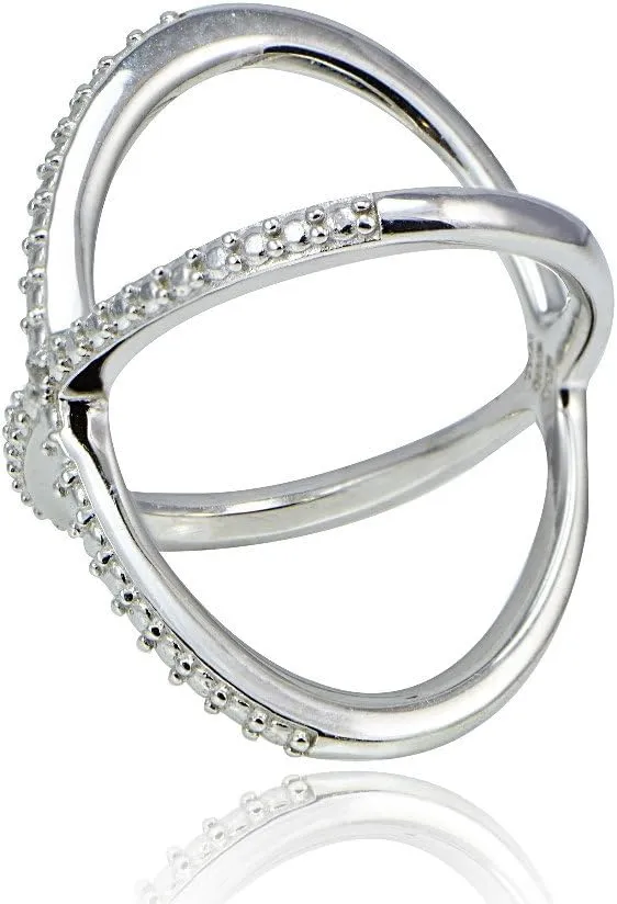 B. BRILLIANT Sterling Silver Diamond Accented Criss-Cross X Crossover Ring for Women, Sizes 5-10