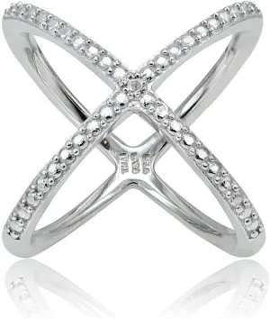 B. BRILLIANT Sterling Silver Diamond Accented Criss-Cross X Crossover Ring for Women, Sizes 5-10