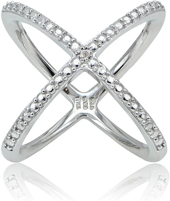 B. BRILLIANT Sterling Silver Diamond Accented Criss-Cross X Crossover Ring for Women, Sizes 5-10