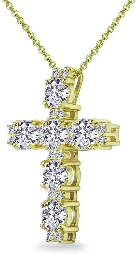 B. BRILLIANT Sterling Silver Round AAA Cubic Zirconia Big Large CZ Cross Necklace for Women with Gift Box