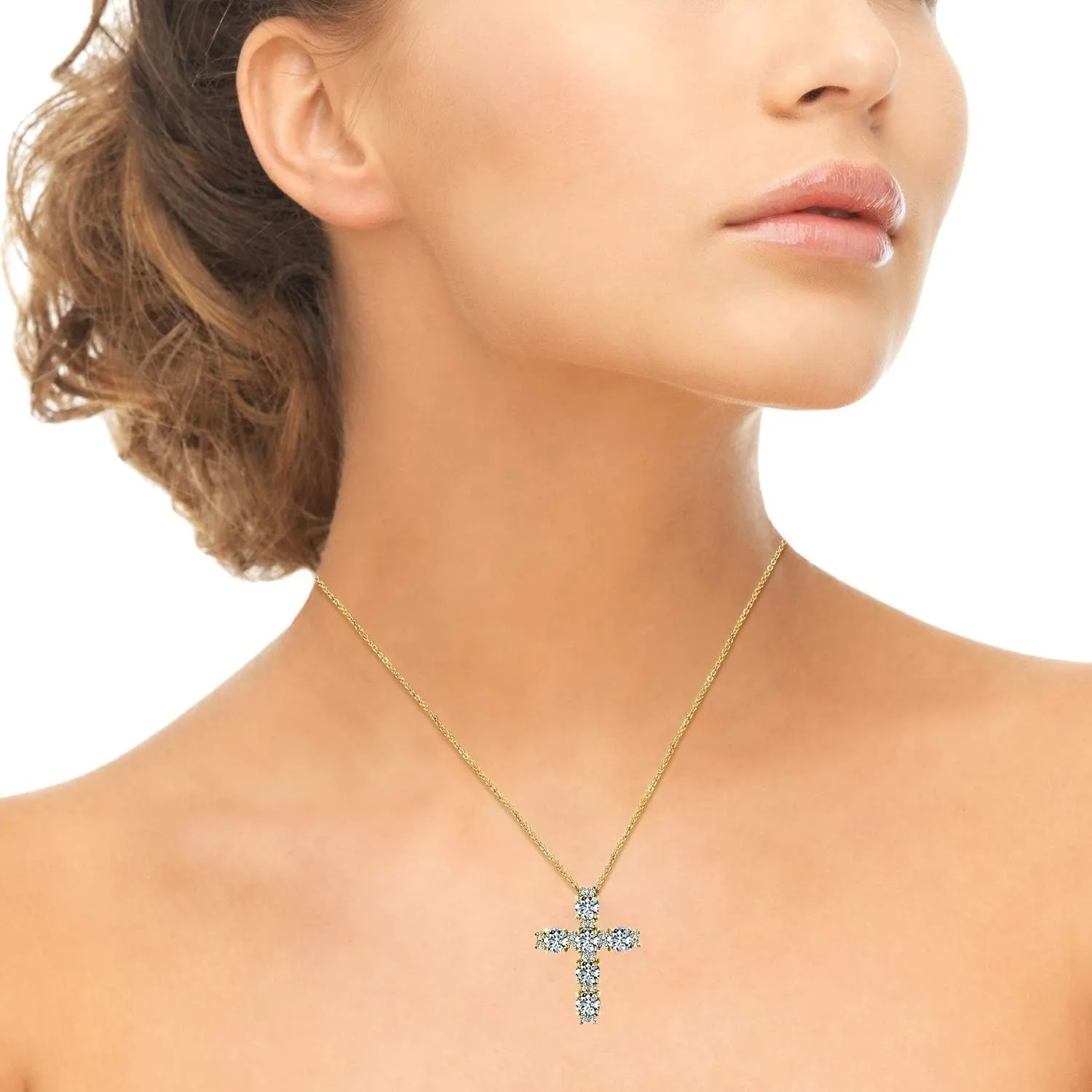 B. BRILLIANT Sterling Silver Round AAA Cubic Zirconia Big Large CZ Cross Necklace for Women with Gift Box