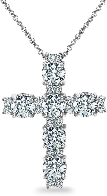 B. BRILLIANT Sterling Silver Round AAA Cubic Zirconia Big Large CZ Cross Necklace for Women with Gift Box