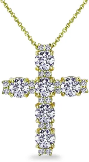 B. BRILLIANT Sterling Silver Round AAA Cubic Zirconia Big Large CZ Cross Necklace for Women with Gift Box