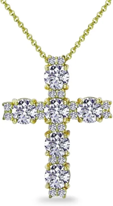 B. BRILLIANT Sterling Silver Round AAA Cubic Zirconia Big Large CZ Cross Necklace for Women with Gift Box