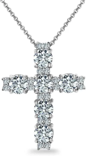 B. BRILLIANT Sterling Silver Round AAA Cubic Zirconia Big Large CZ Cross Necklace for Women with Gift Box