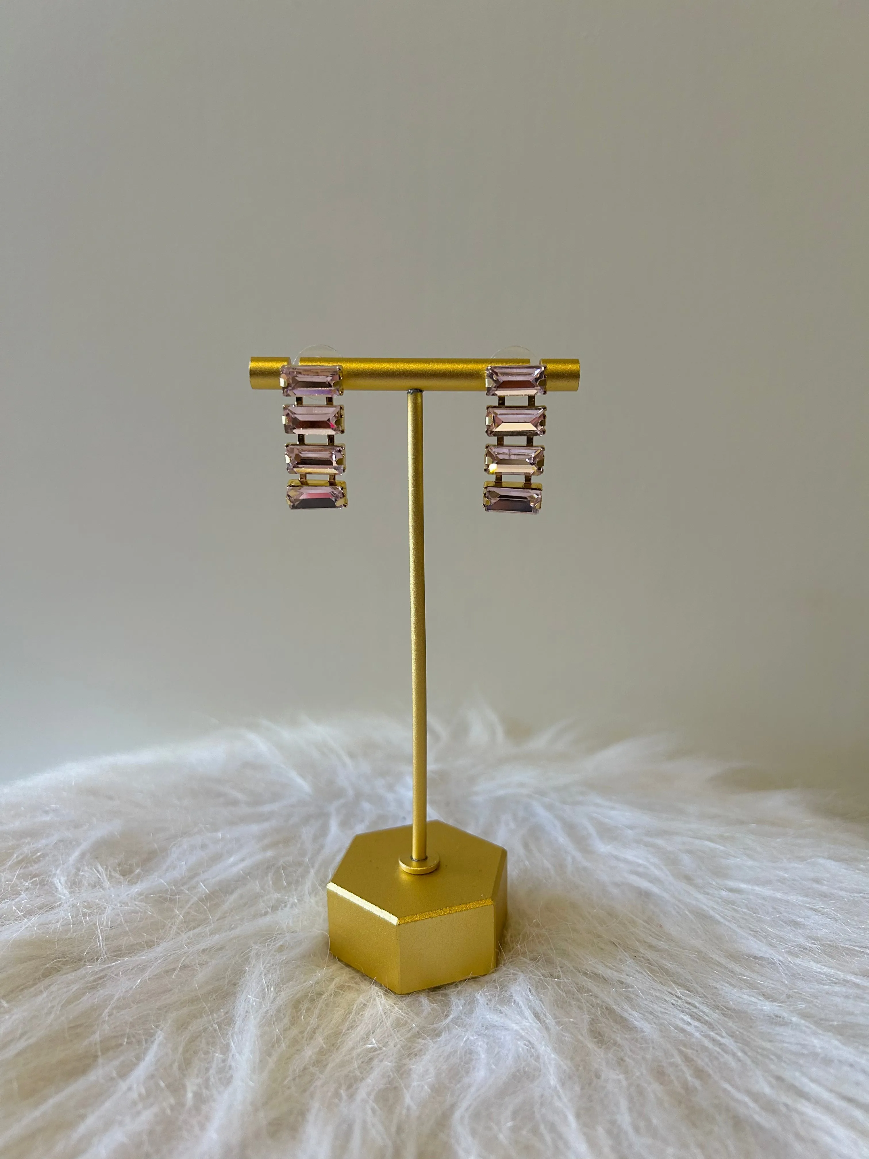 Baguette Rectangle Drop Earrings - Light Rose