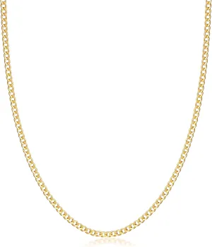 Barzel 18K Gold Plated Curb/Cuban Link Chain Necklace 2MM, 3MM, 4MM, 5MM For Women or Men - Made In Brazil
