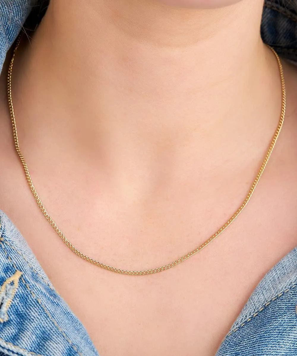 Barzel 18K Gold Plated Curb/Cuban Link Chain Necklace 2MM, 3MM, 4MM, 5MM For Women or Men - Made In Brazil
