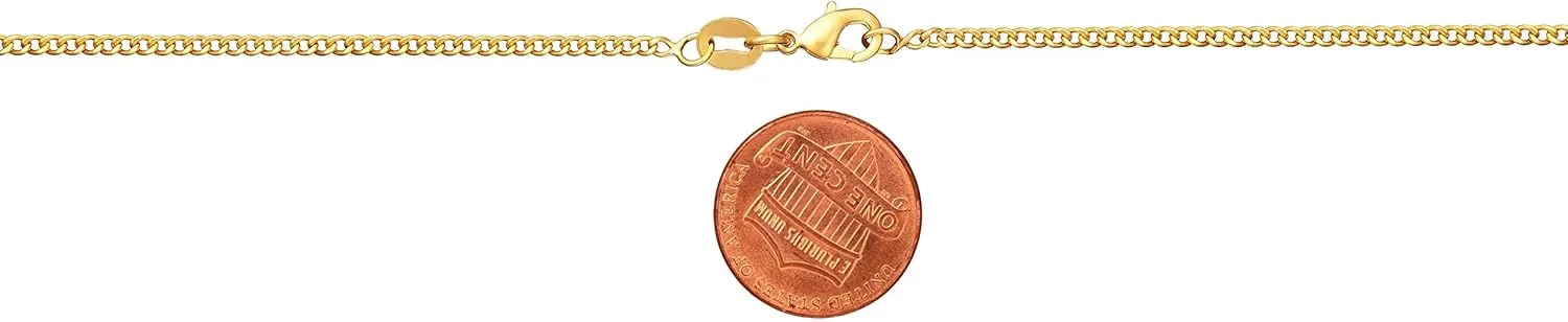 Barzel 18K Gold Plated Curb/Cuban Link Chain Necklace 2MM, 3MM, 4MM, 5MM For Women or Men - Made In Brazil