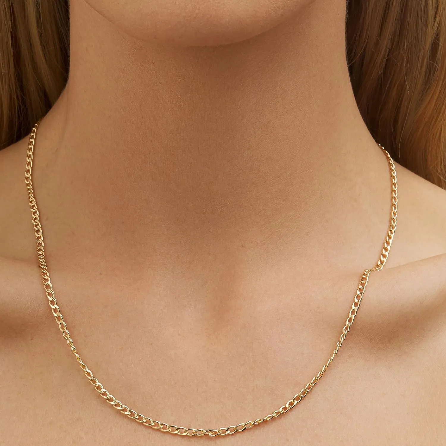 Barzel 18K Gold Plated Curb/Cuban Link Chain Necklace 2MM, 3MM, 4MM, 5MM For Women or Men - Made In Brazil
