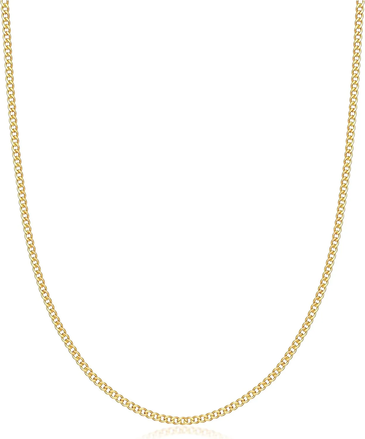 Barzel 18K Gold Plated Curb/Cuban Link Chain Necklace 2MM, 3MM, 4MM, 5MM For Women or Men - Made In Brazil