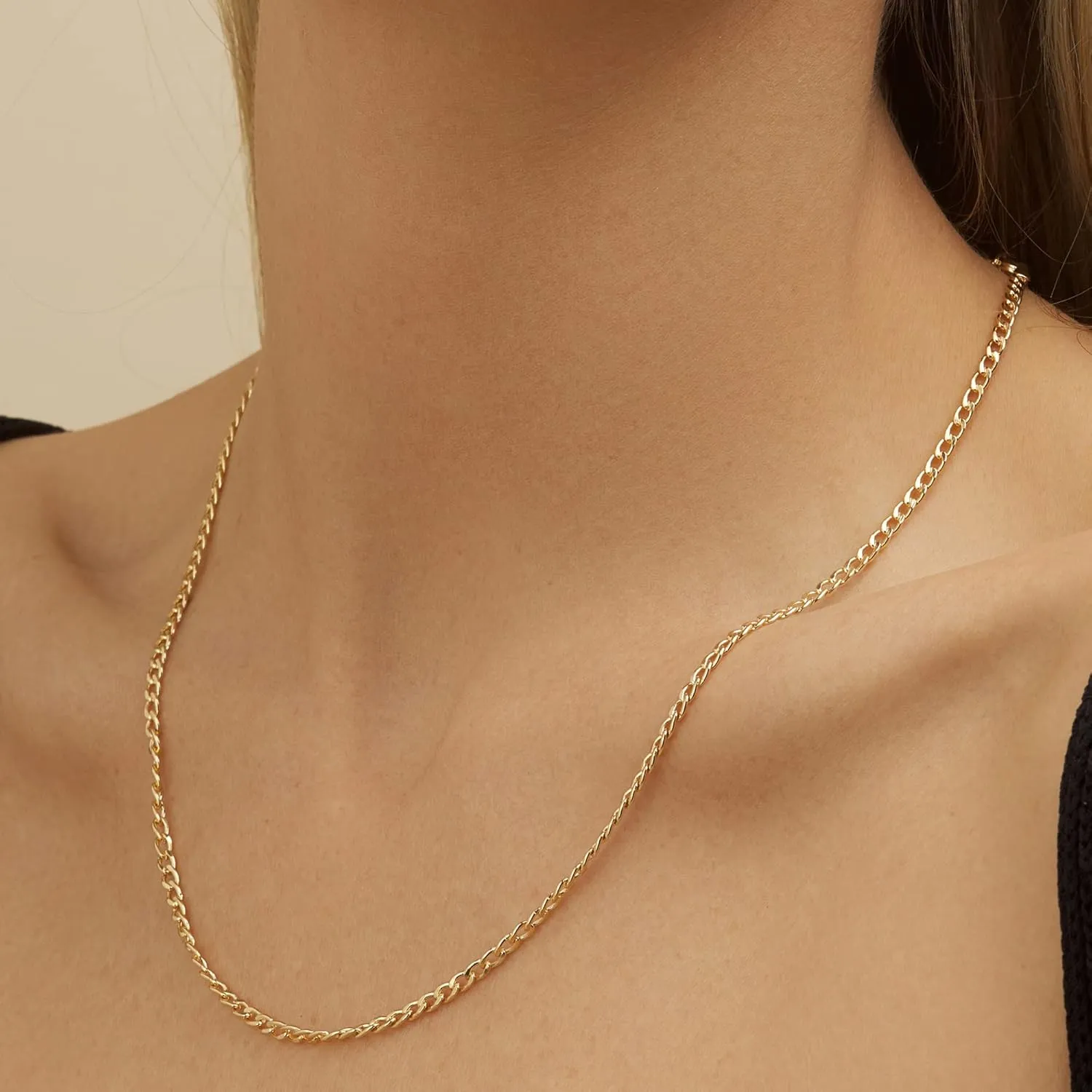 Barzel 18K Gold Plated Curb/Cuban Link Chain Necklace 2MM, 3MM, 4MM, 5MM For Women or Men - Made In Brazil