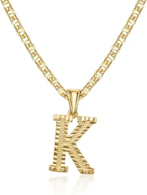 Barzel 18K Gold Plated Initial Necklace with Diamond Cut Initial,18" Chain with 2" Extension, Waterproof, High Polish Finish, Made in Brazil