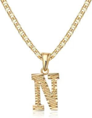 Barzel 18K Gold Plated Initial Necklace with Diamond Cut Initial,18" Chain with 2" Extension, Waterproof, High Polish Finish, Made in Brazil