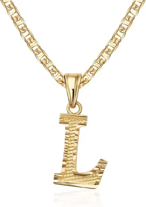 Barzel 18K Gold Plated Initial Necklace with Diamond Cut Initial,18" Chain with 2" Extension, Waterproof, High Polish Finish, Made in Brazil