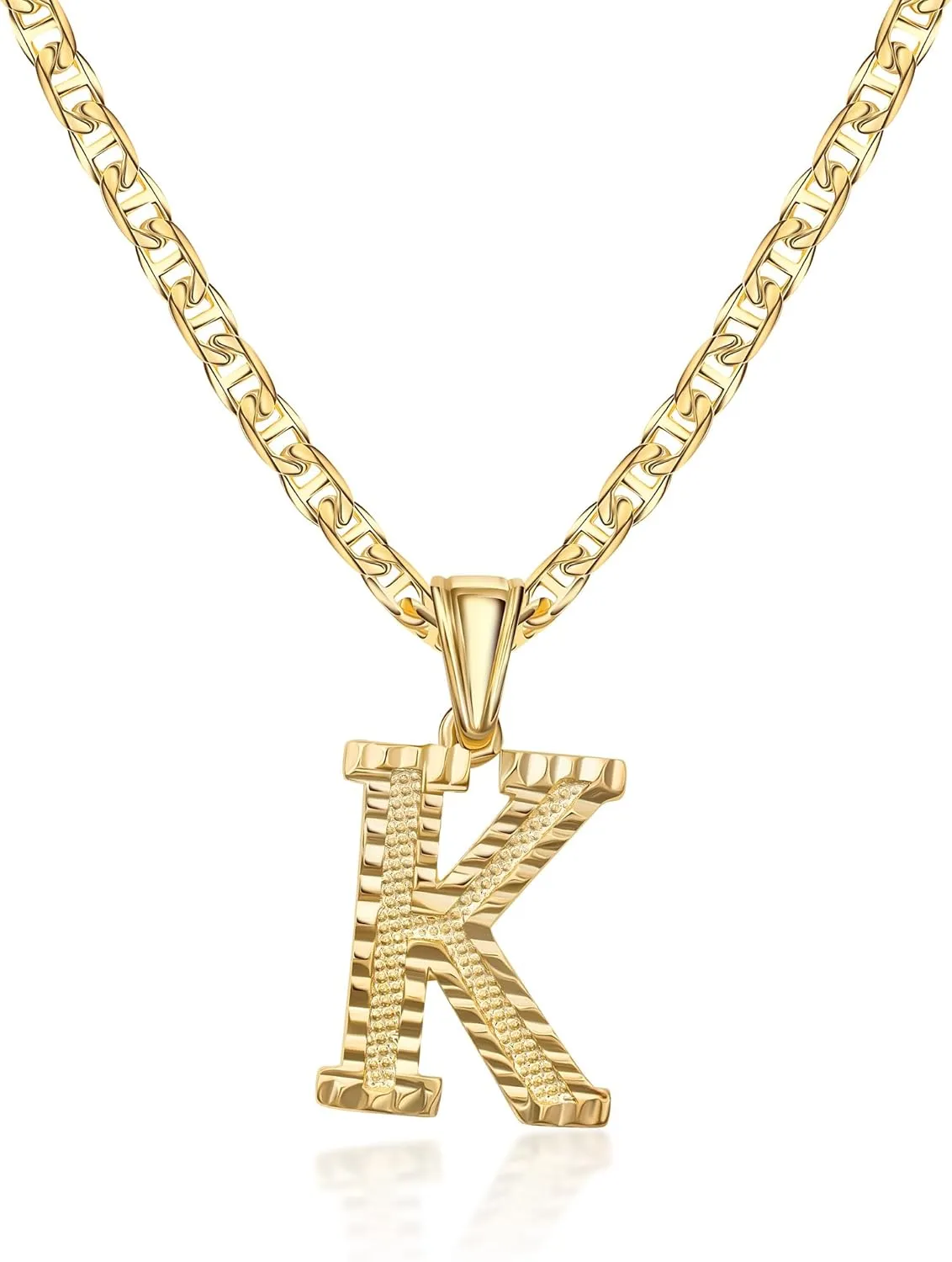 Barzel 18K Gold Plated Initial Necklace with Diamond Cut Initial,18" Chain with 2" Extension, Waterproof, High Polish Finish, Made in Brazil
