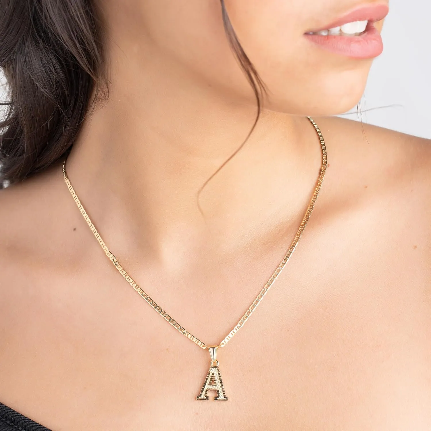 Barzel 18K Gold Plated Initial Necklace with Diamond Cut Initial,18" Chain with 2" Extension, Waterproof, High Polish Finish, Made in Brazil